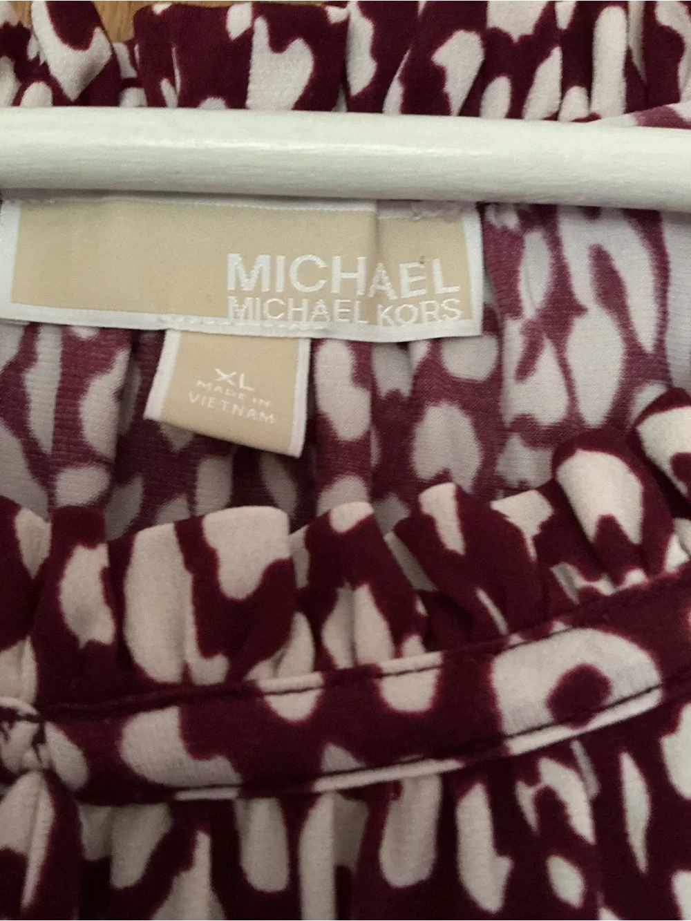 Michael Kors Burgundy and Cream Leopard-Print Ruffle Tunic